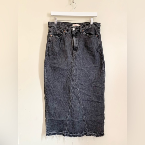 Levi Strauss Levi's Gray Acid Wash Midi Denim Skirt US 10 - Picture 1 of 4
